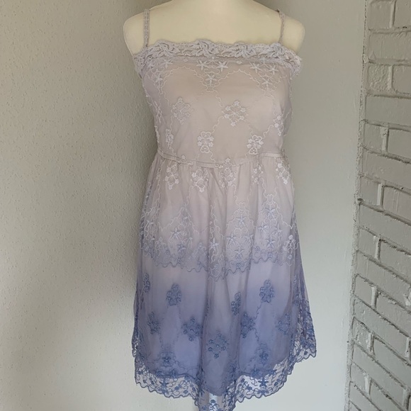 Zara Lacy Embroidered Purple Ombré Dress Size M - Picture 4 of 10